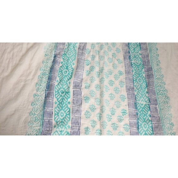Indaba Unisex Ivory Turquoise Pom-Pom Scarf Graphic Lightweight Cotton Wrap NWT - Picture 3 of 6